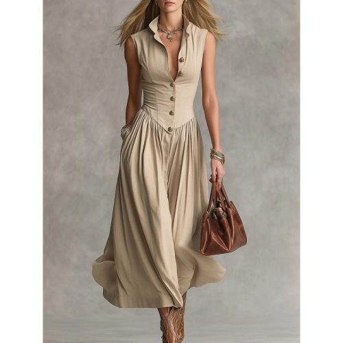 Robe longue sans manches avec col