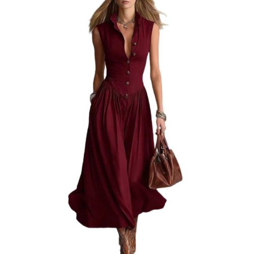 Robe longue sans manches avec col