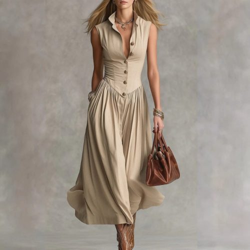 robe longue sans manches avec col