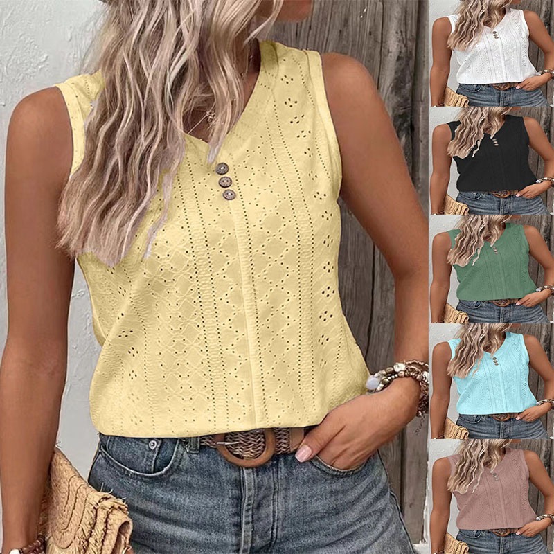 Debardeur léger pour femme col V boutonné