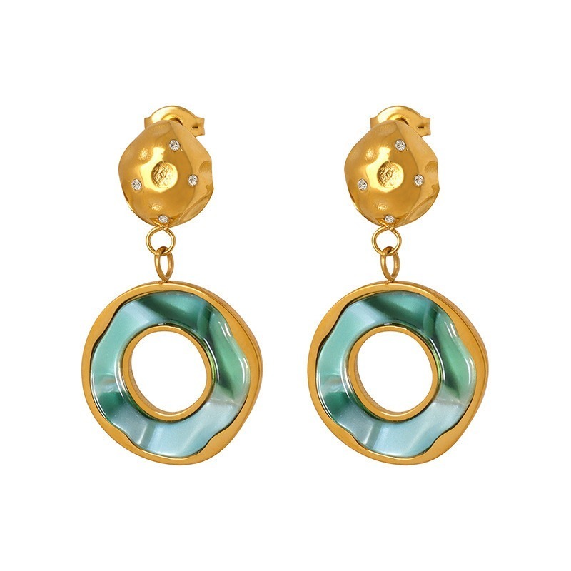 boucle d'oreille résine façon émeraude dore 3
