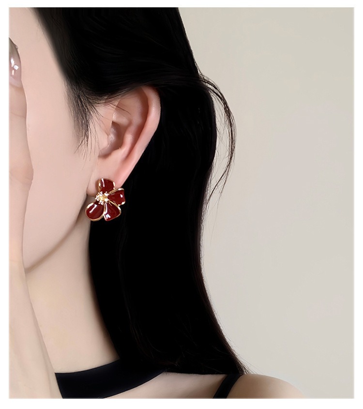 boucles d’oreilles fleurs en argent sterling 925 rouge