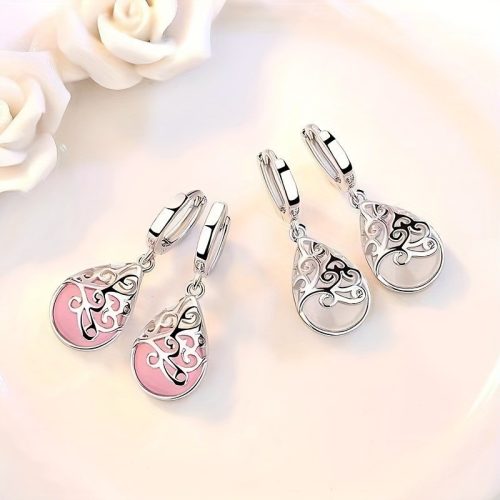 boucles d'oreilles gouttes argentées serties