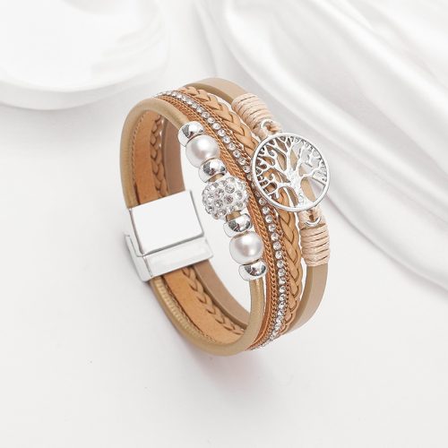 bracelet tressé arbre de vie beige