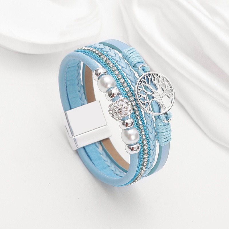 bracelet tressé arbre de vie bleu
