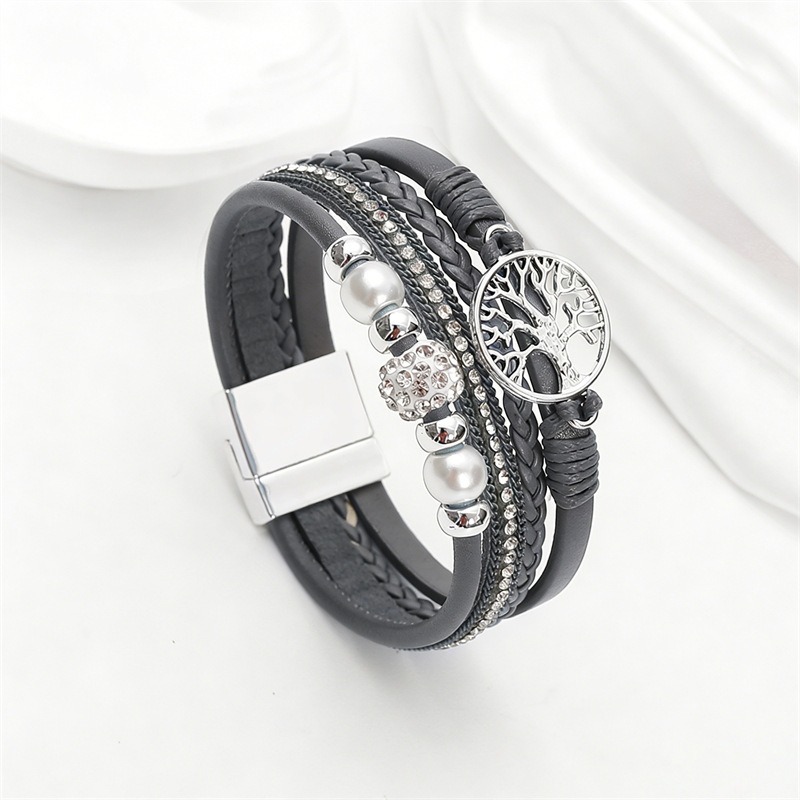 bracelet tressé arbre de vie gris fonce