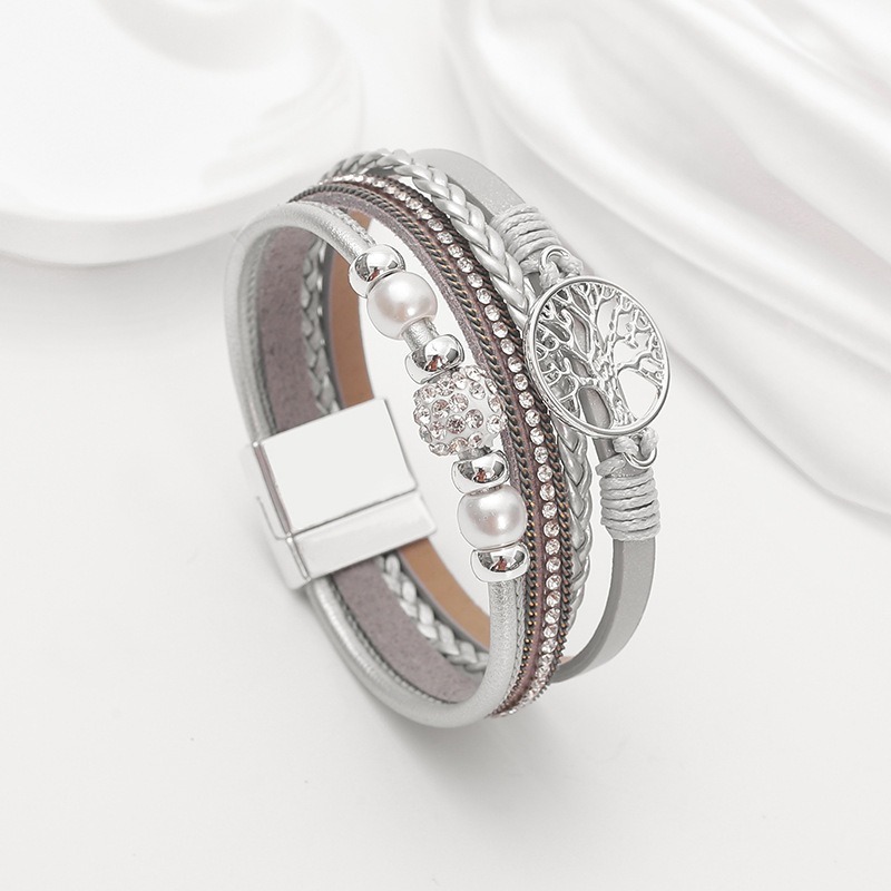 bracelet tressé arbre de vie gris