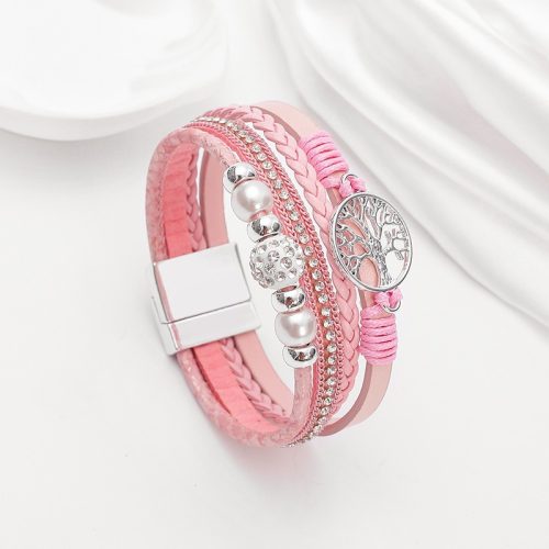 bracelet tressé arbre de vie rose