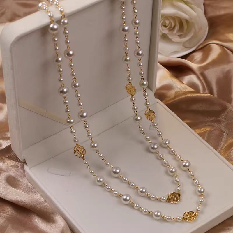 collier vintage sautoir double rangée perles