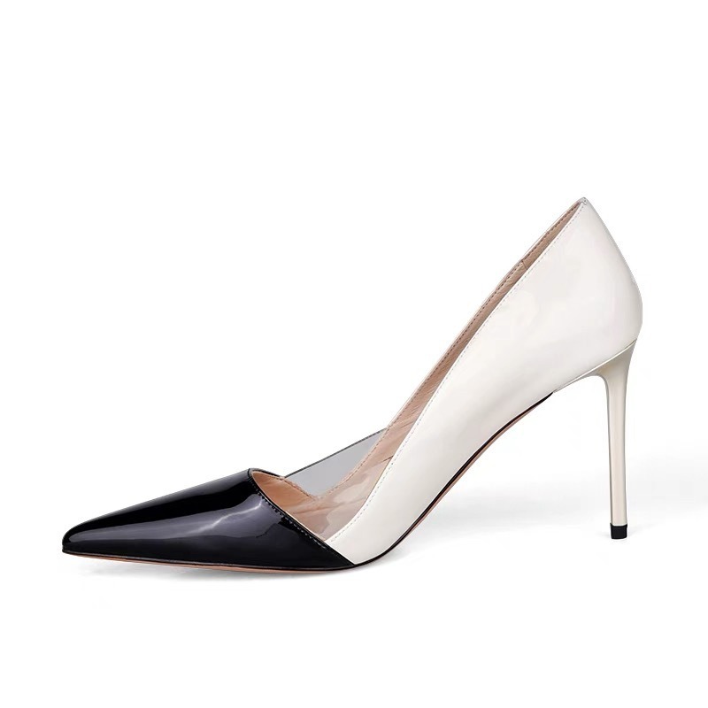 escarpins vernis bicolores talons aiguille noir 1