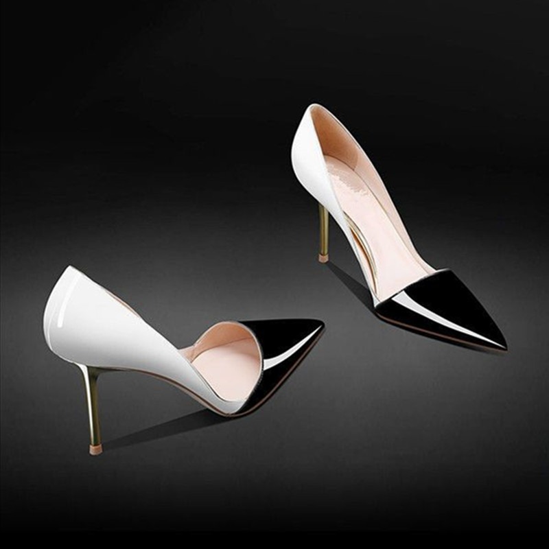 escarpins vernis bicolores talons aiguille noir