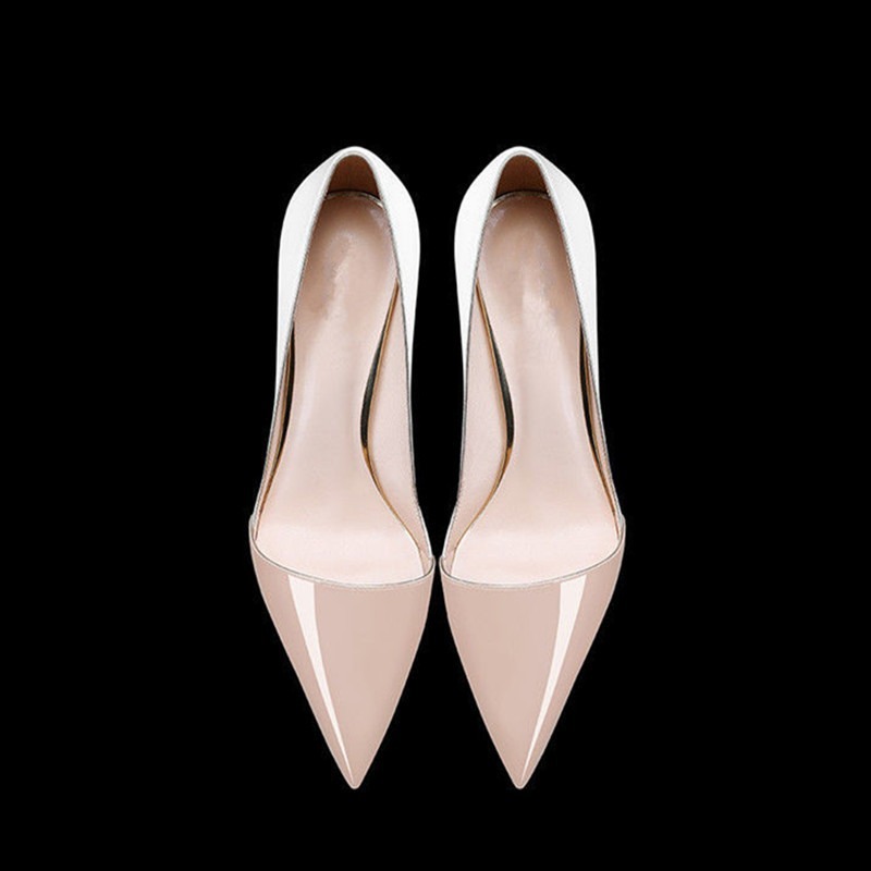 escarpins vernis bicolores talons aiguille nude 1