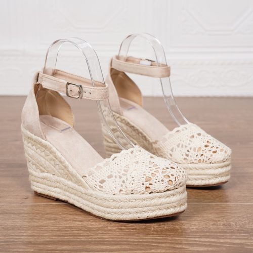 espadrilles à talon compensé beige