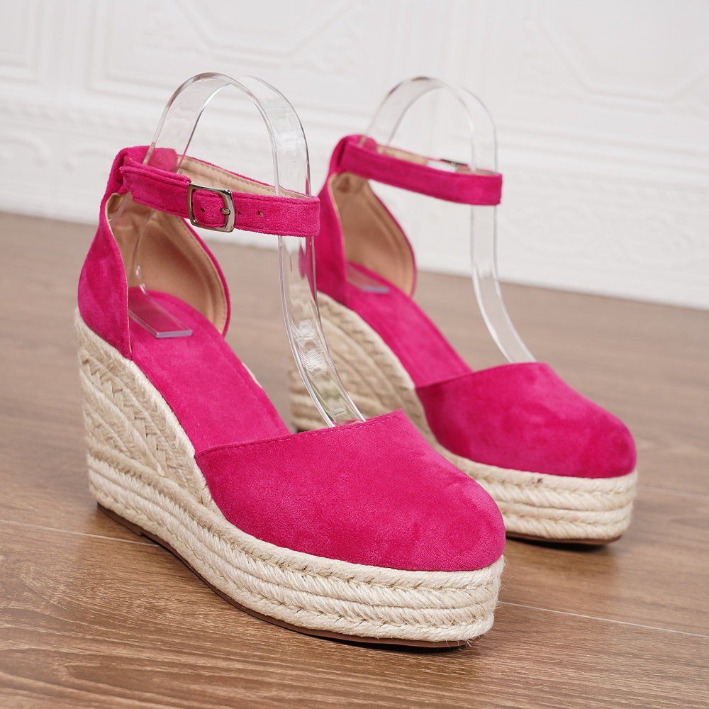 espadrilles à talon compensé fuschia