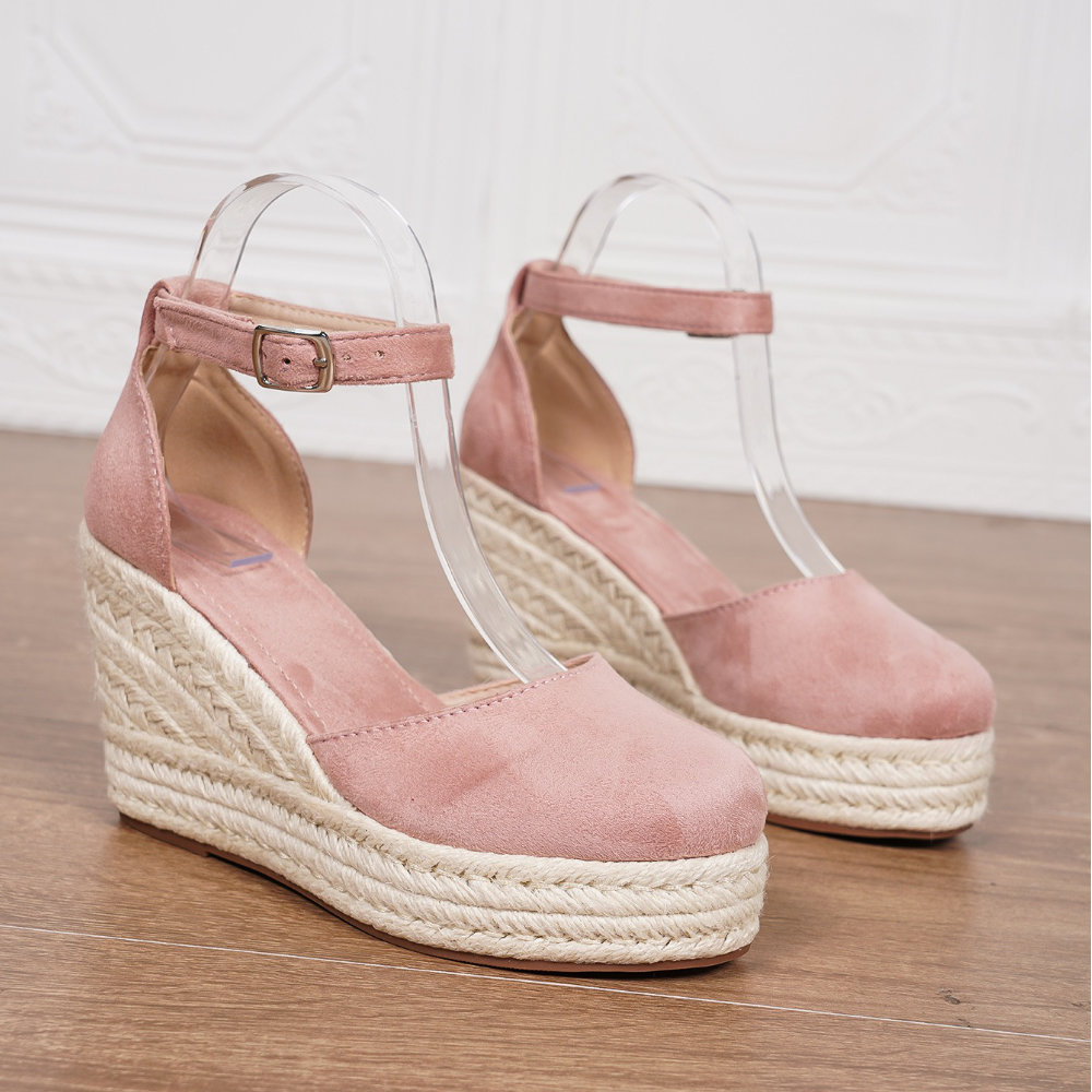 espadrilles à talon compensé rose
