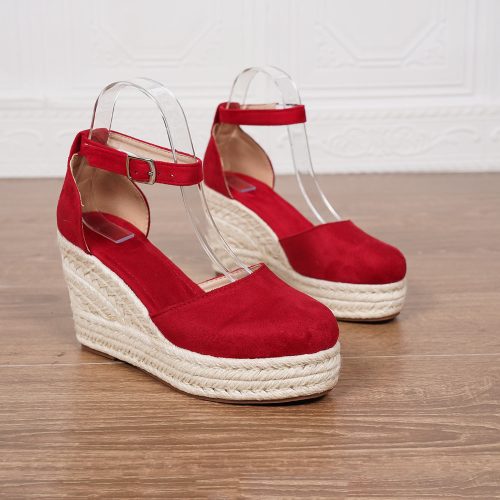 espadrilles à talon compensé rouge