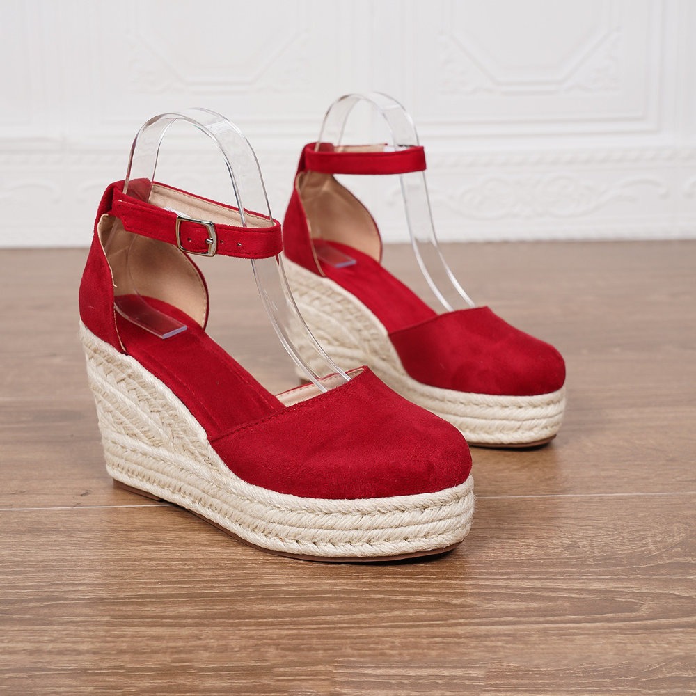espadrilles à talon compensé rouge