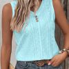 Debardeur léger pour femme col V boutonné bleu