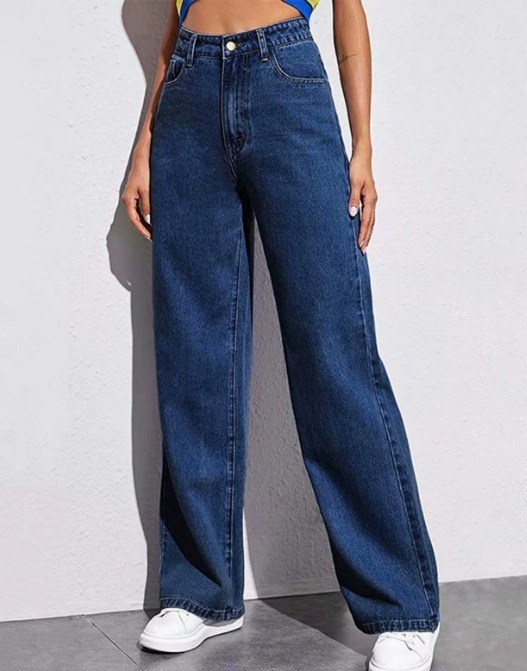 jeans ample pour femme bleu foncé