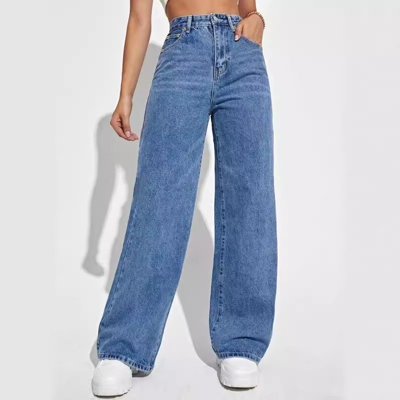 jeans ample pour femme bleu