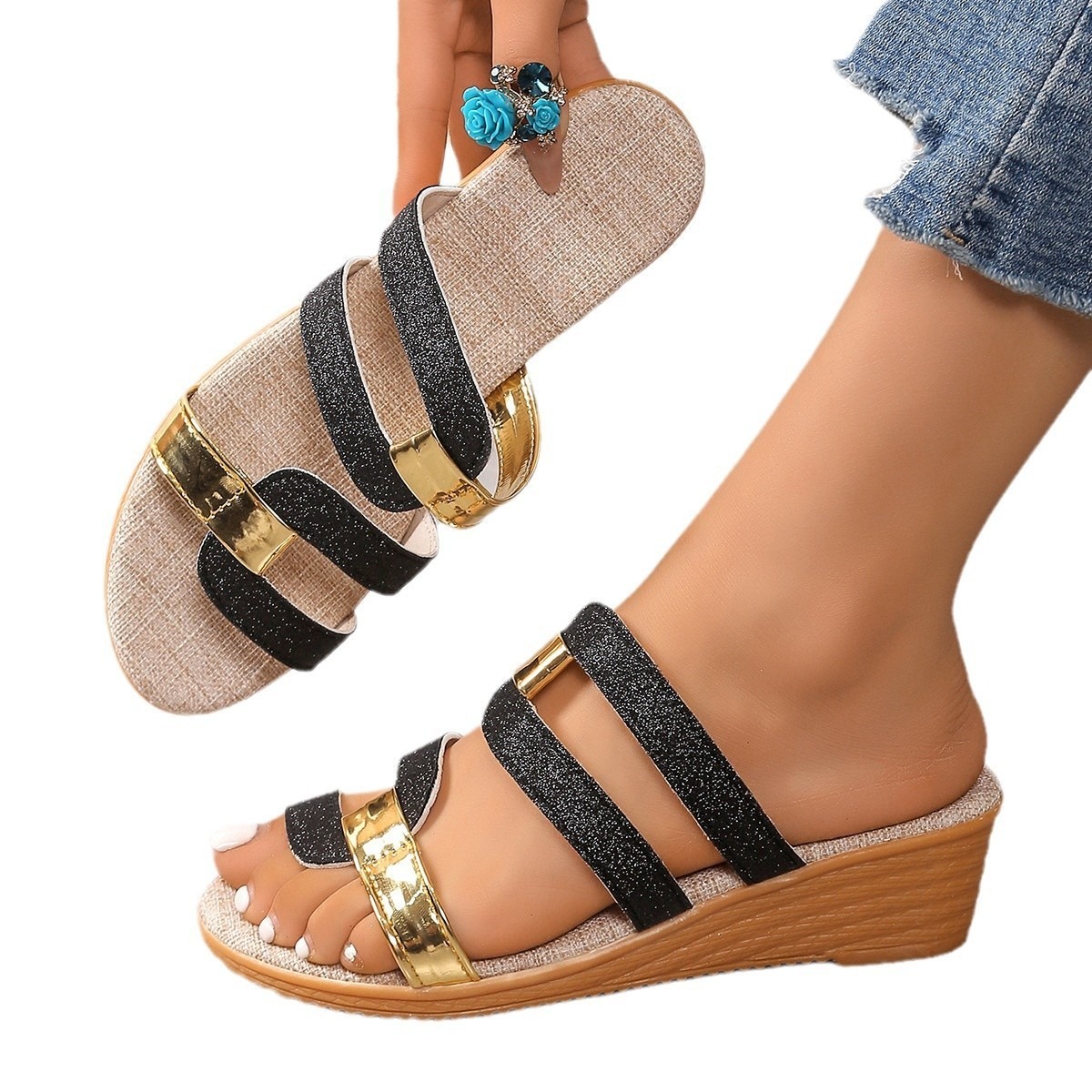 mules à petit talon compensé noir 3