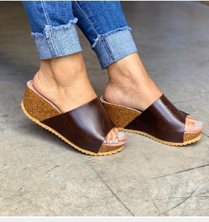 mules femme talon compensé bout ouvert marron