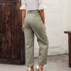 pantalon femme en lin taille haute boutonnée