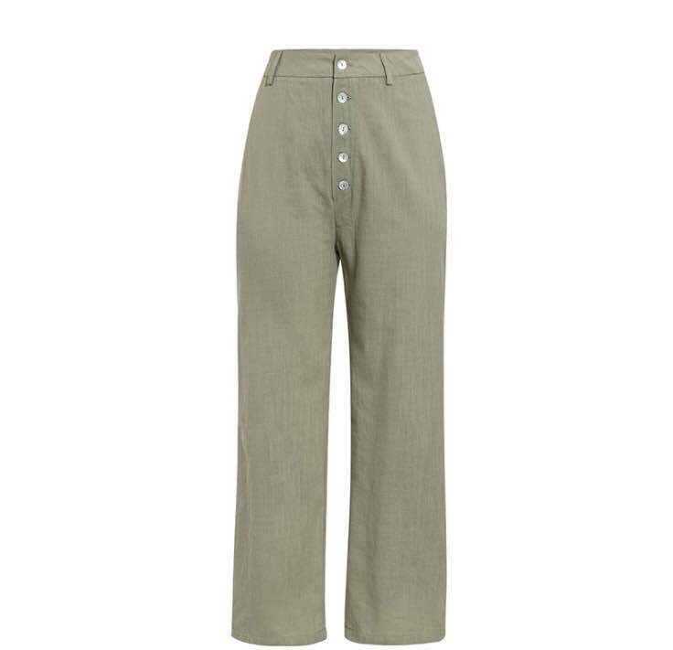pantalon femme en lin taille haute boutonnée
