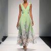 robe de soirée élégante en mousseline sans manches col croisé drapé vert