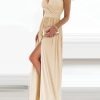 robe longue de cocktail asymétrique une épaule beige