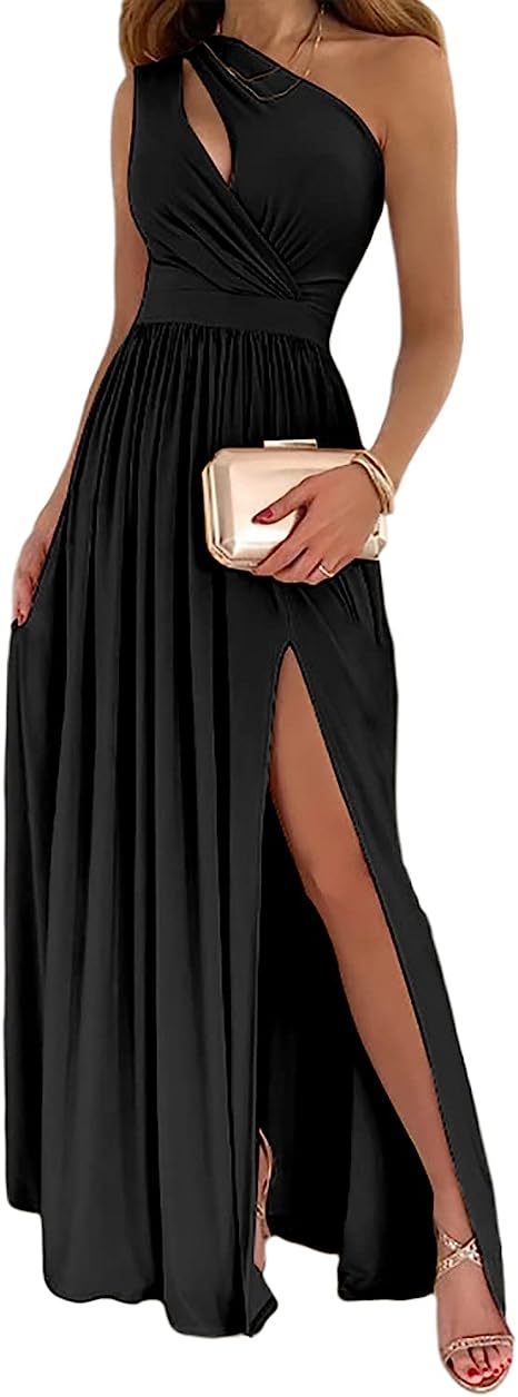 robe longue de cocktail asymétrique une épaule noir 1