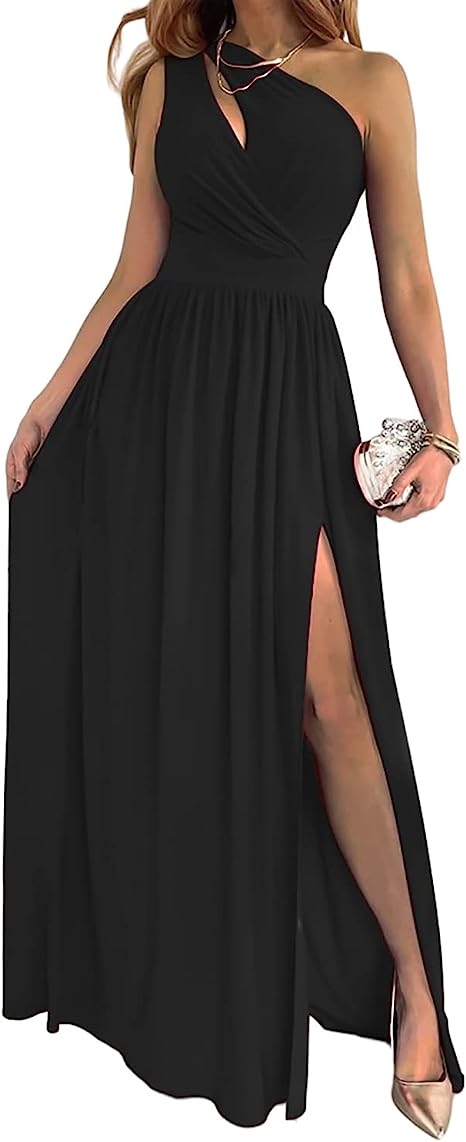 robe longue de cocktail asymétrique une épaule noir