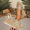 sandales compensées pour femme en maille dore