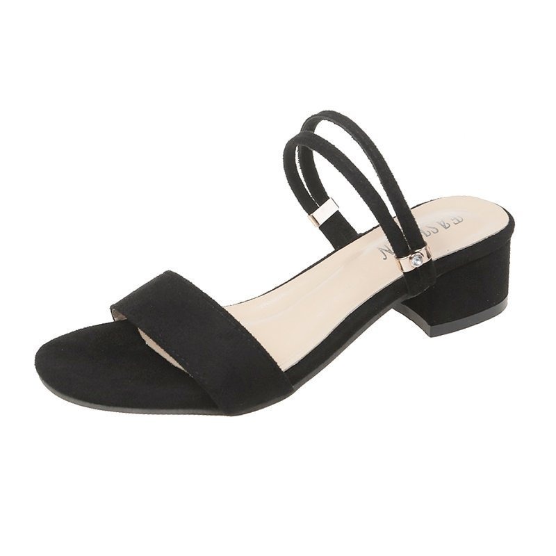 sandales femme à petits talons carrés noir