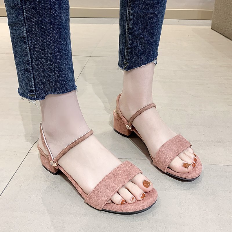 sandales femme à petits talons carrés rose 2