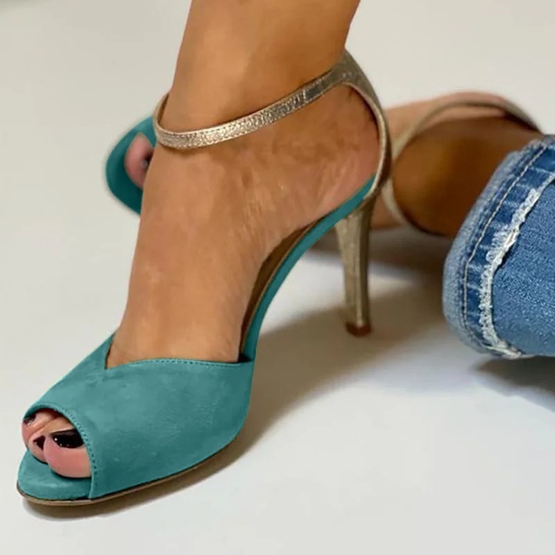 sandales femme bleu vert à talon 1