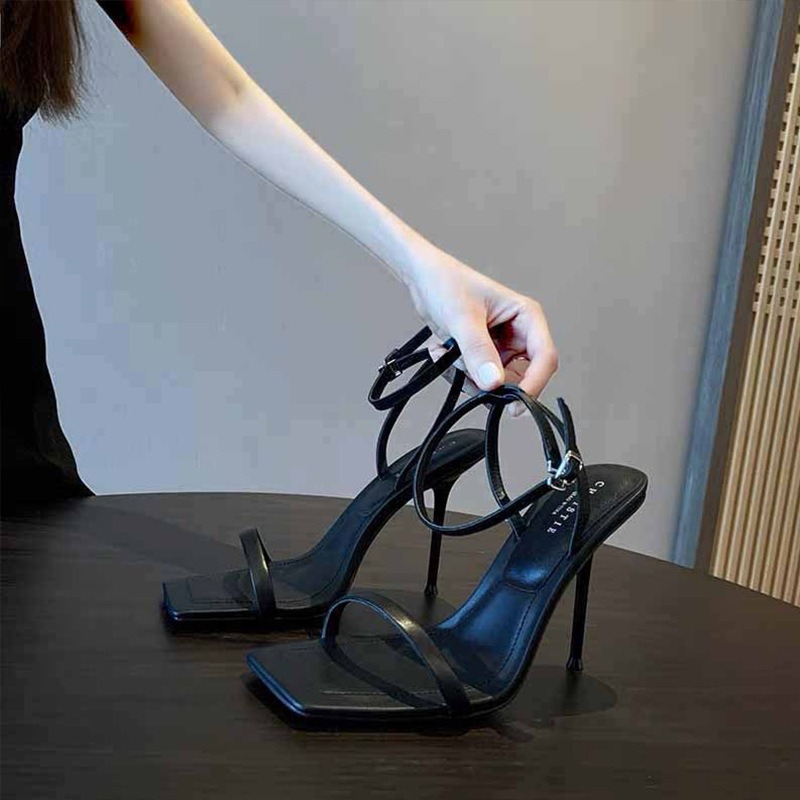 sandales talons aiguilles minimalistes – 2 hauteurs de talon noir