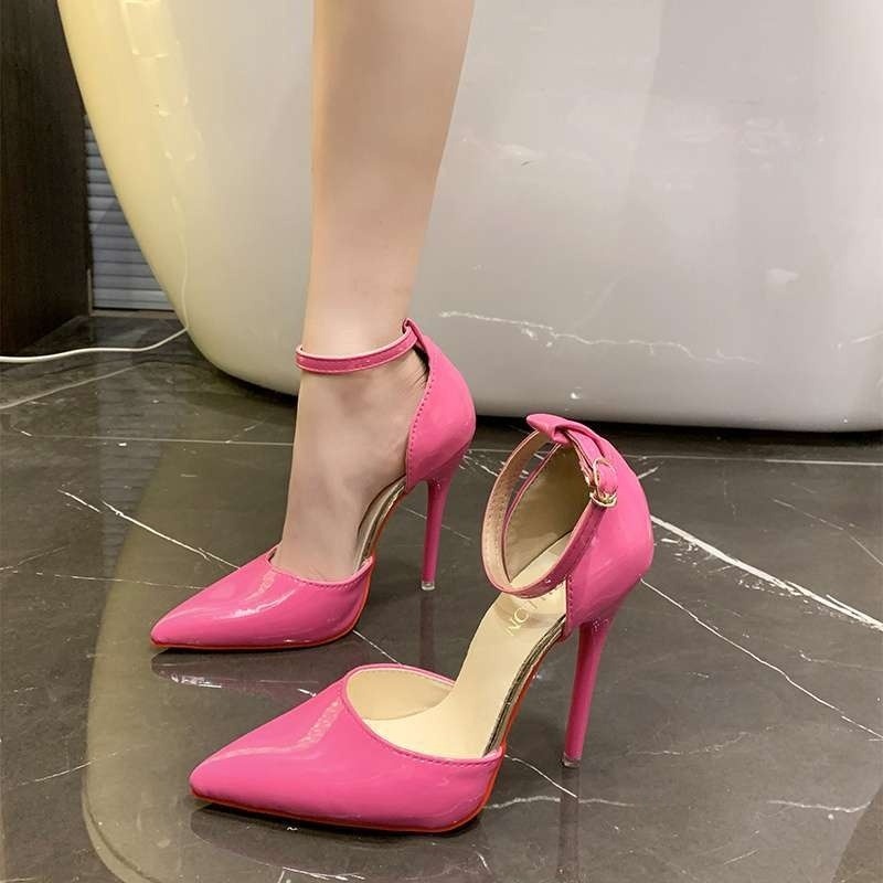 sandales vernies bout pointu talons aiguille fushia
