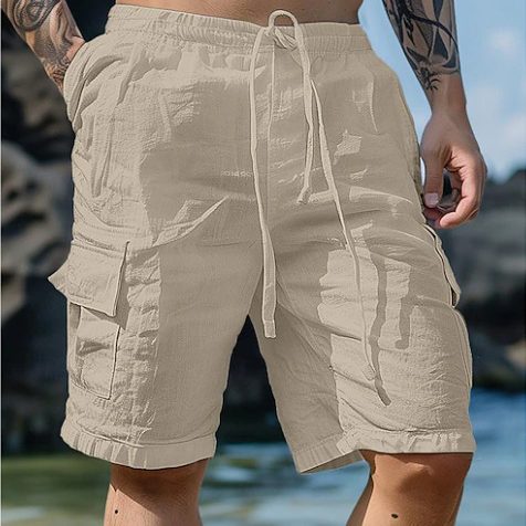short bermuda pour homme cotone et lin beige