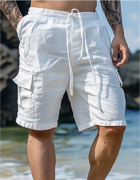 short bermuda pour homme cotone et lin blanc