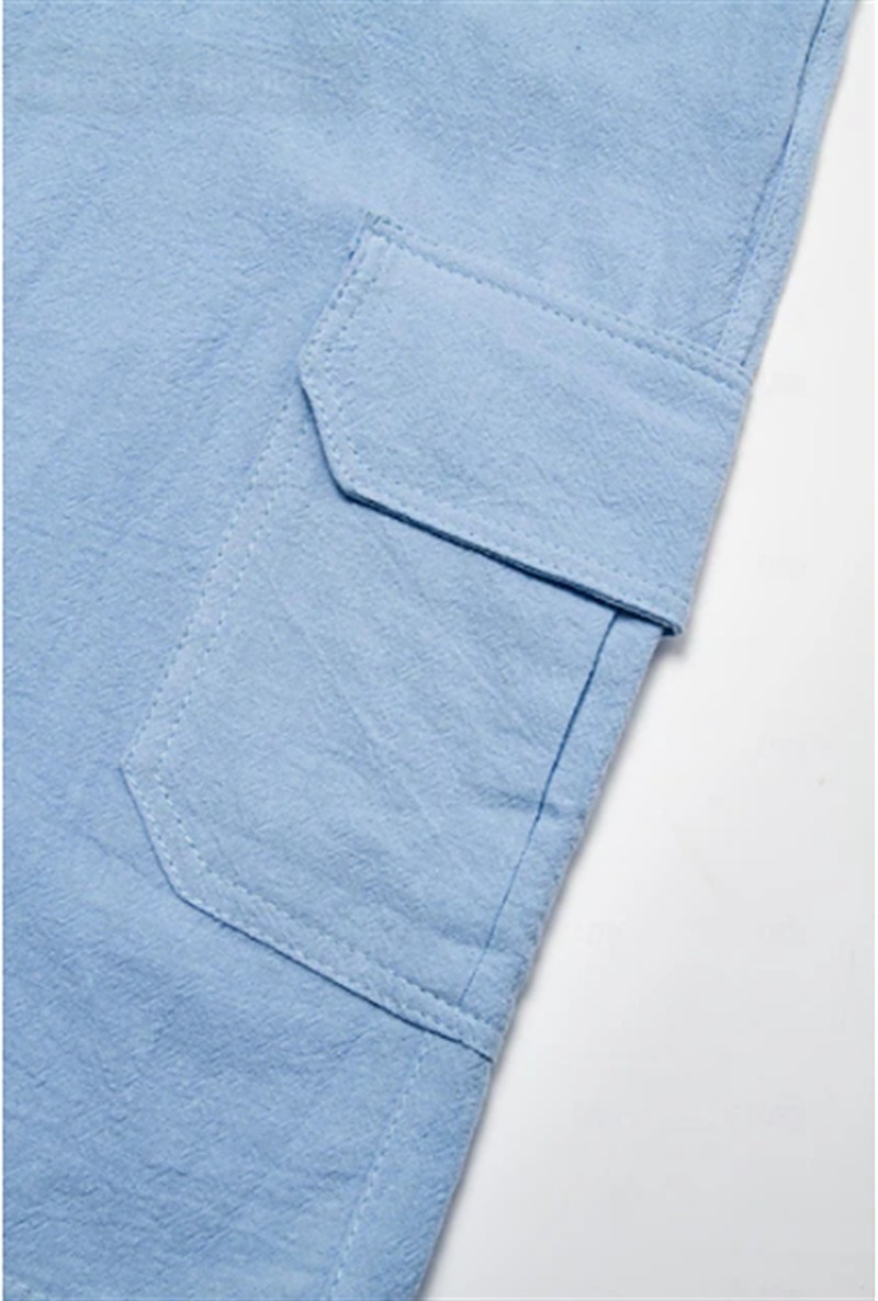 short bermuda pour homme cotone et lin bleu ciel detail 2