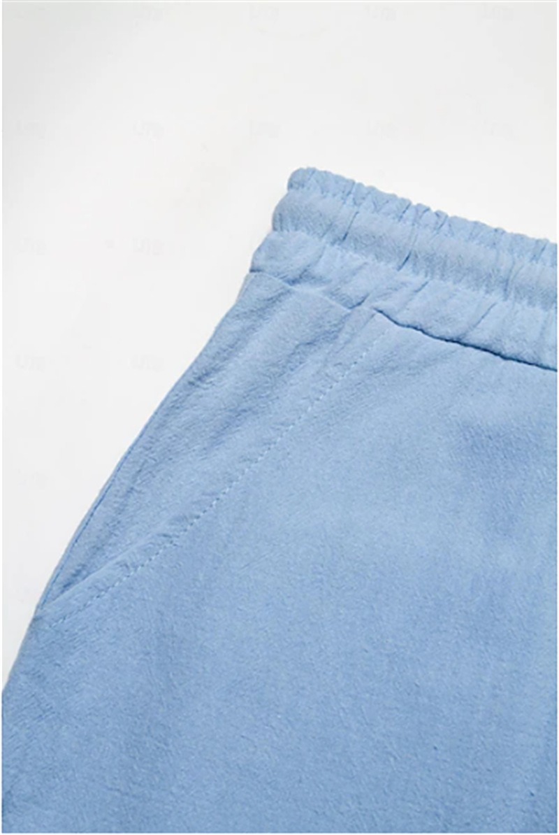 short bermuda pour homme cotone et lin bleu ciel detail 6