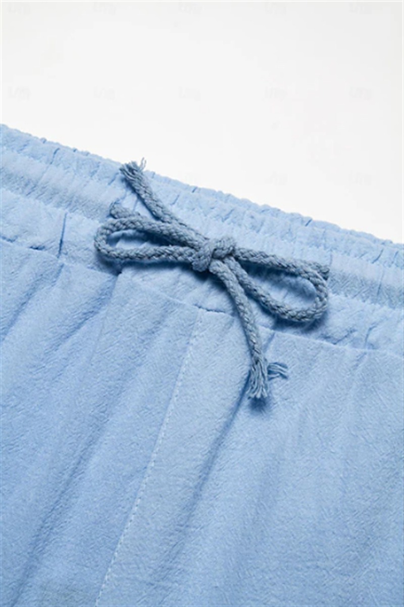 short bermuda pour homme cotone et lin bleu ciel detail 7