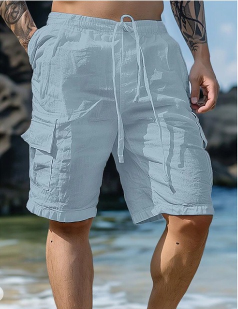 short bermuda pour homme cotone et lin bleu ciel