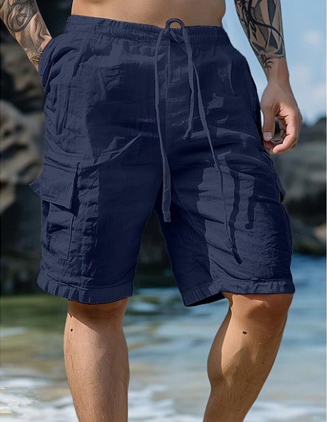 short bermuda pour homme cotone et lin bleu marine