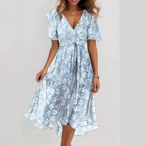 robe légère mousseline bleu ciel