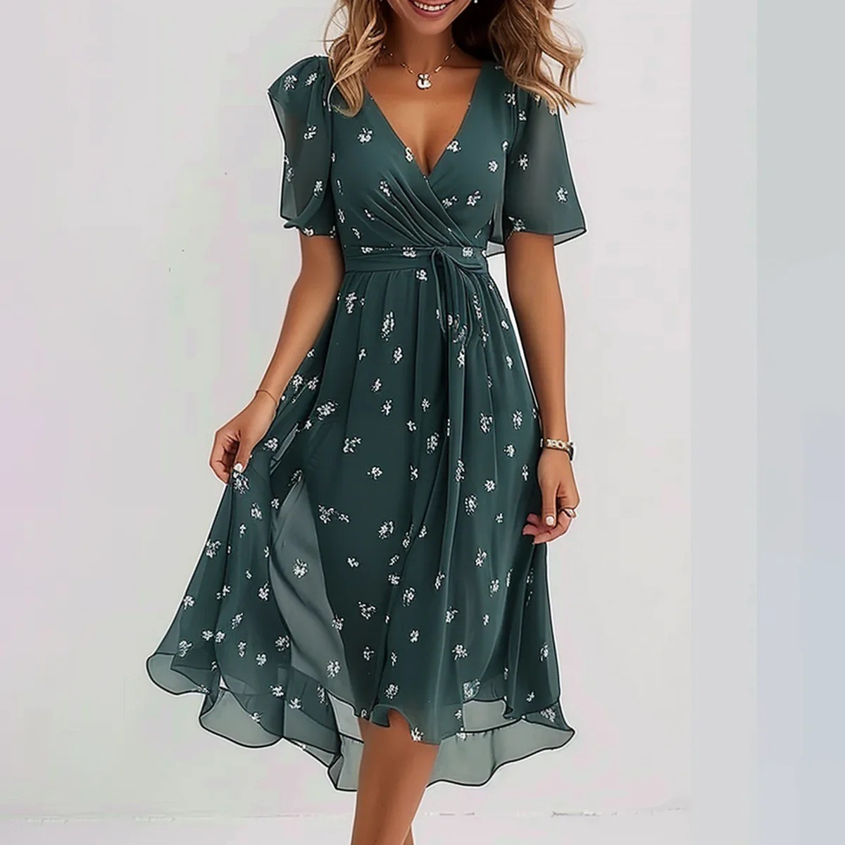 robe légère mousseline vert foncé