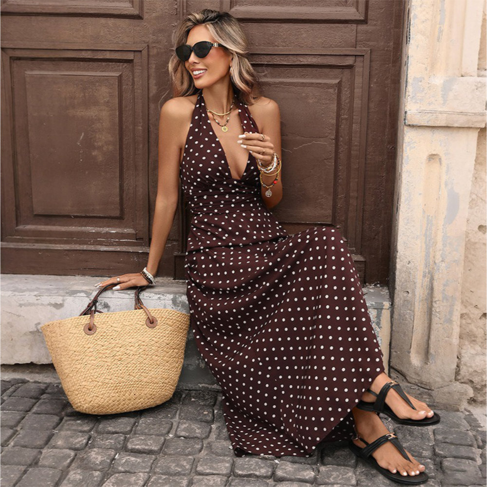 robe longue à pois marron 2