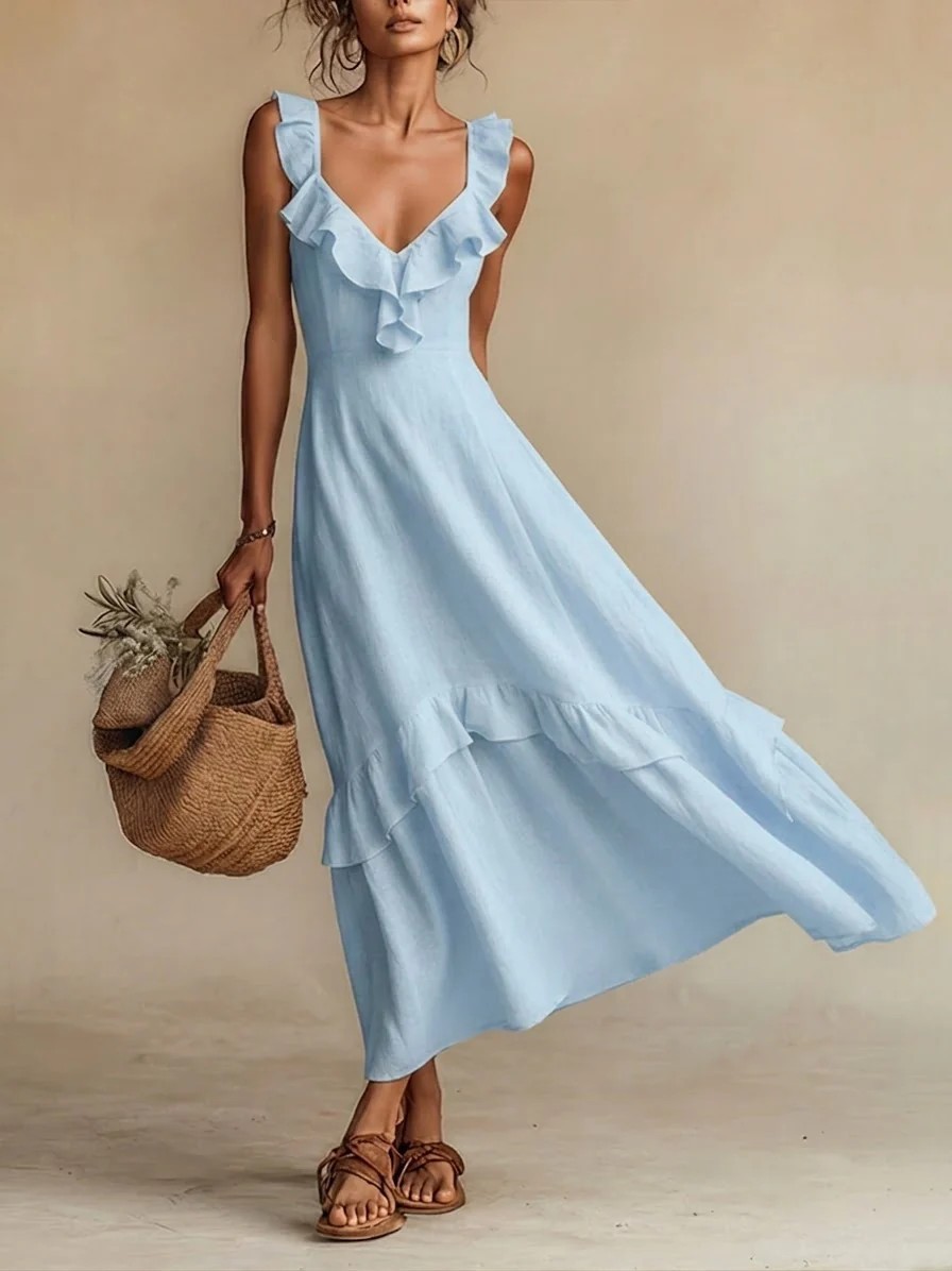 robe longue légère bleu ciel