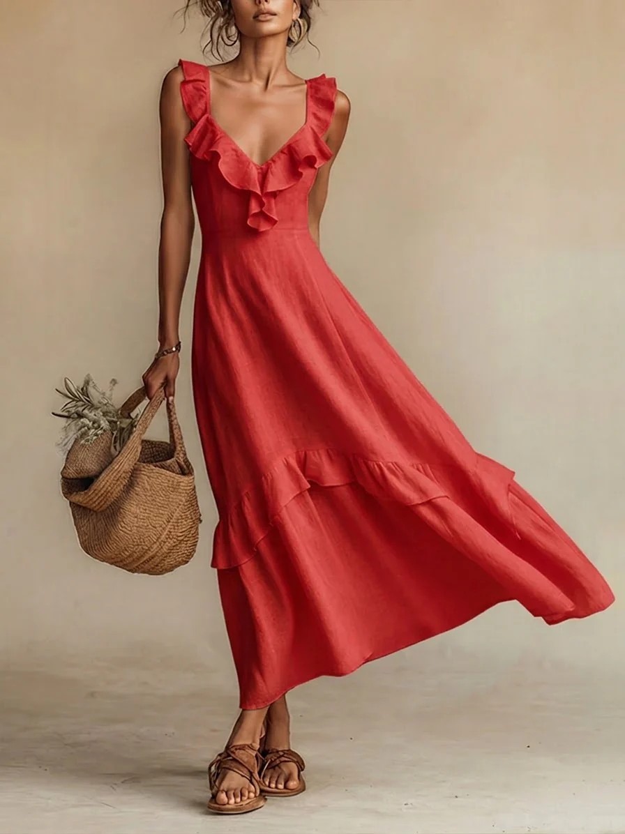 robe longue légère rouge